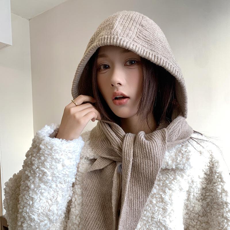 Knitted Balaclava Hat Women's Winter Lace-Up Warm Ear Protector Outdoor Riding Versatile Cold-proof Wool Hat