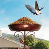 Iron Garden Birdbath Vintage Large Capacity Bird Feeding Dish Multi Functional Sturdy Bird Feeder Ground Plugin Outdoor