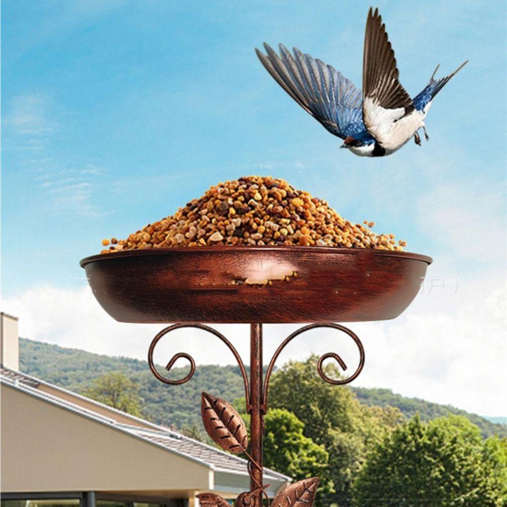 Iron Garden Birdbath Vintage Large Capacity Bird Feeding Dish Multi Functional Sturdy Bird Feeder Ground Plugin Outdoor