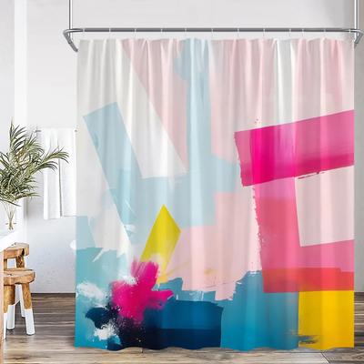 Modern Abstract Geometric Shower Curtain Colorful Square Irregular Pattern Bathroom Decoration Nordic Polyester Shower Curtain