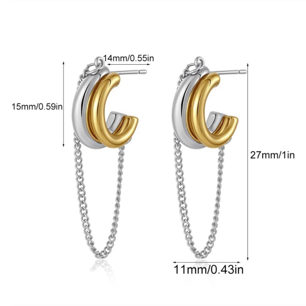 Mix Color C Shape Hoop Earrings Two-tone Design Huggie Earrings Double Layer Earrings  Gift Jewelry