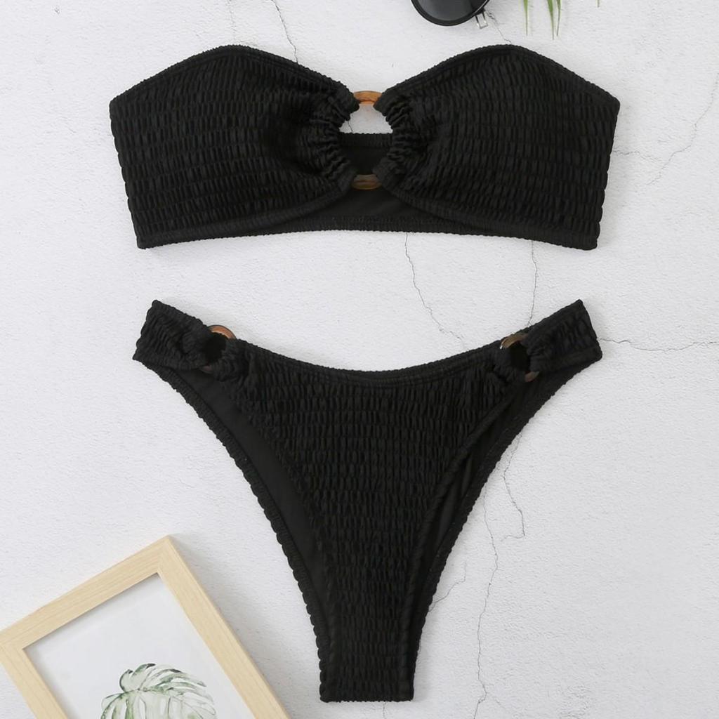 Evropsko-americké jednobarevné bikiny bez ramínek s trojúhelníčkovými kalhotkami 2025