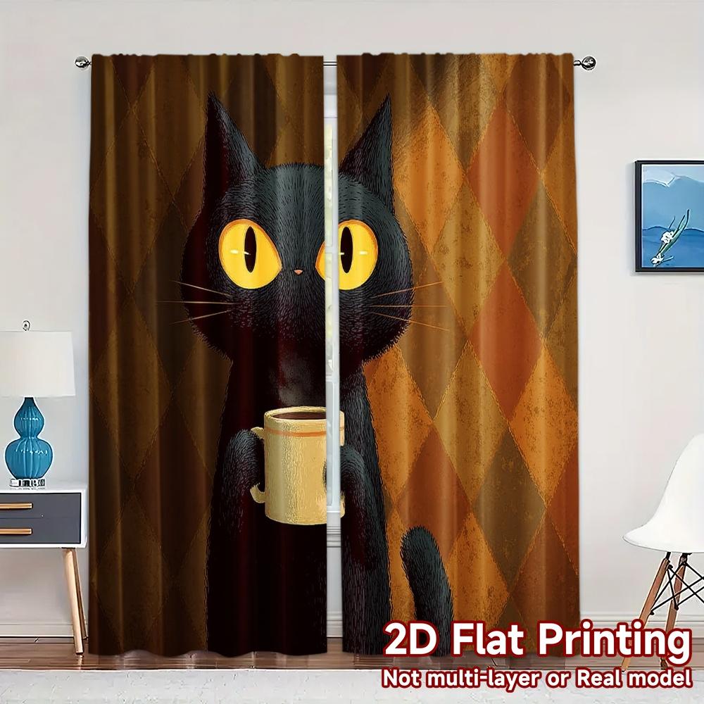 

Set Of 2 Modern Flat Printing Curtains Without Rod Midnight Brew Curtain Fabric Versatile Durable Polyester W100*H70(CM)-Hooks&2PCS