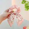 Floral Print Satin Bow Hair Tie Scrunchies Long Ribbon Ponytail Hair Ring For Women Girls Elastic Hair Bands Hair Accessories