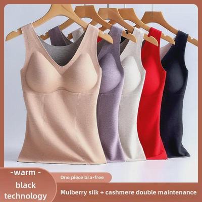 Women's Cashmere Silk Padded Vest: Warm, Plus Velvet Inner Top 4033