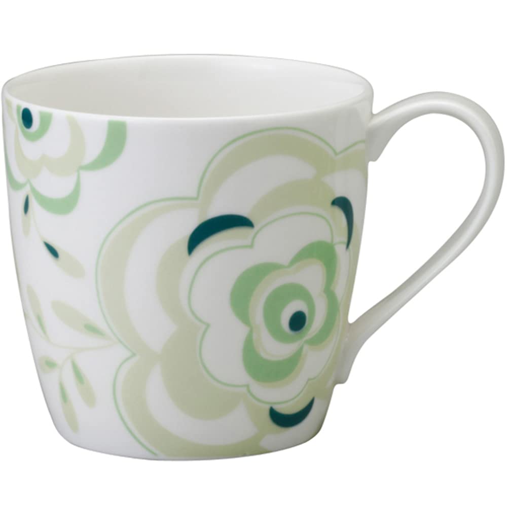 NARUMI Day+ Mug, 340cc, Green and White, Floral Print, Cute, Large, Microwave, Oven, and Dishwasher Safe, Gift Boxed, 41533-2889