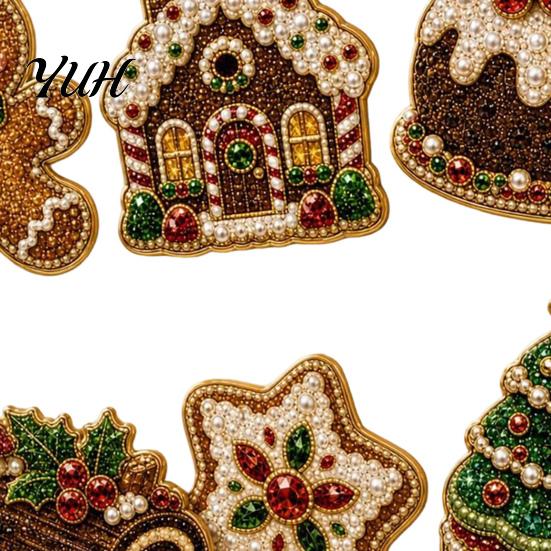 DIY Refrigerator Magnets 6Pcs Faux Pearl Painting Fridge Magnet, Santa Snowman Stocking Tree Office Decorative Gingerbread Snowflake Handmade