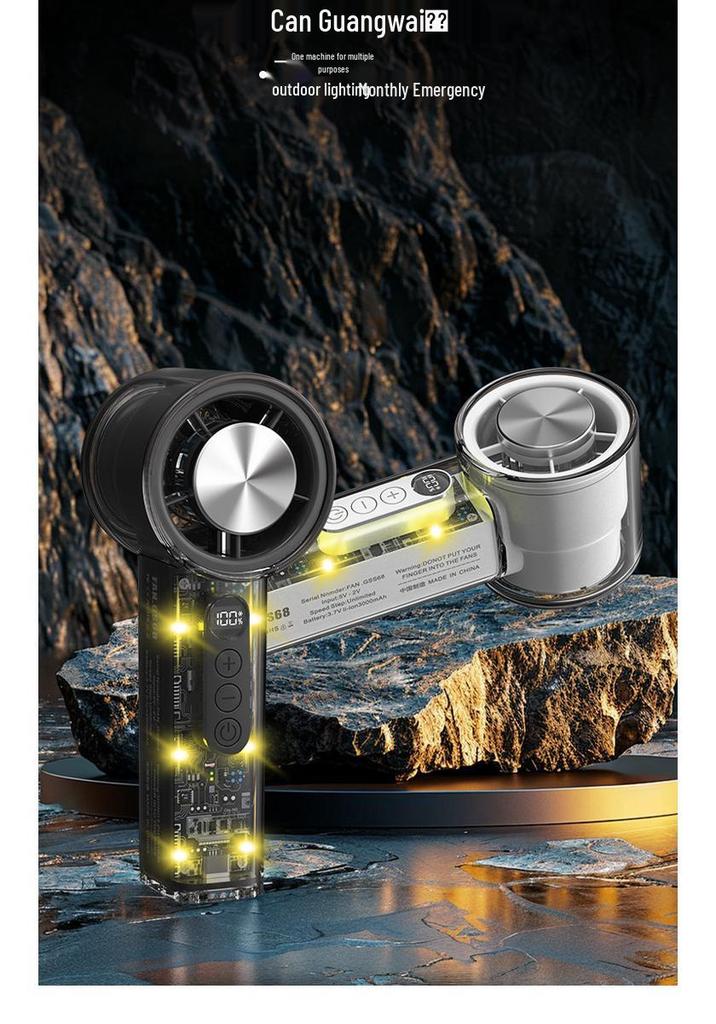 Transparent Mech-Style Portable USB Fan with Ice Pack and High-Speed Cooling