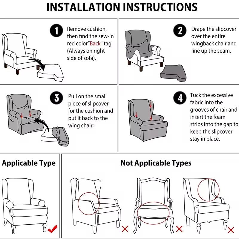 Wingback Chair Slipcover 2 Pieces/set Stretch Sofa Cover Armchair Cover Couch Furniture Protector Elastic Bottom for Living Room