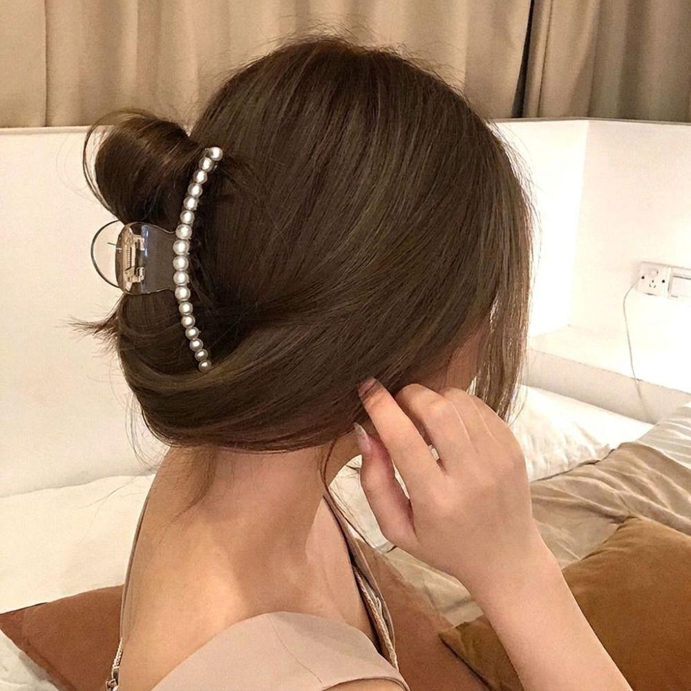 Big Size Pearl Hair Claw Pearl Decor Shark Clip Elegant Hair Claw Clip  Daily Styling