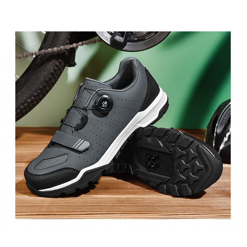 Mens Mountain Bike Cycling Shoes Low-Cut Leather Upper With Rotating Dial Lightweight Anti-Slip Sports