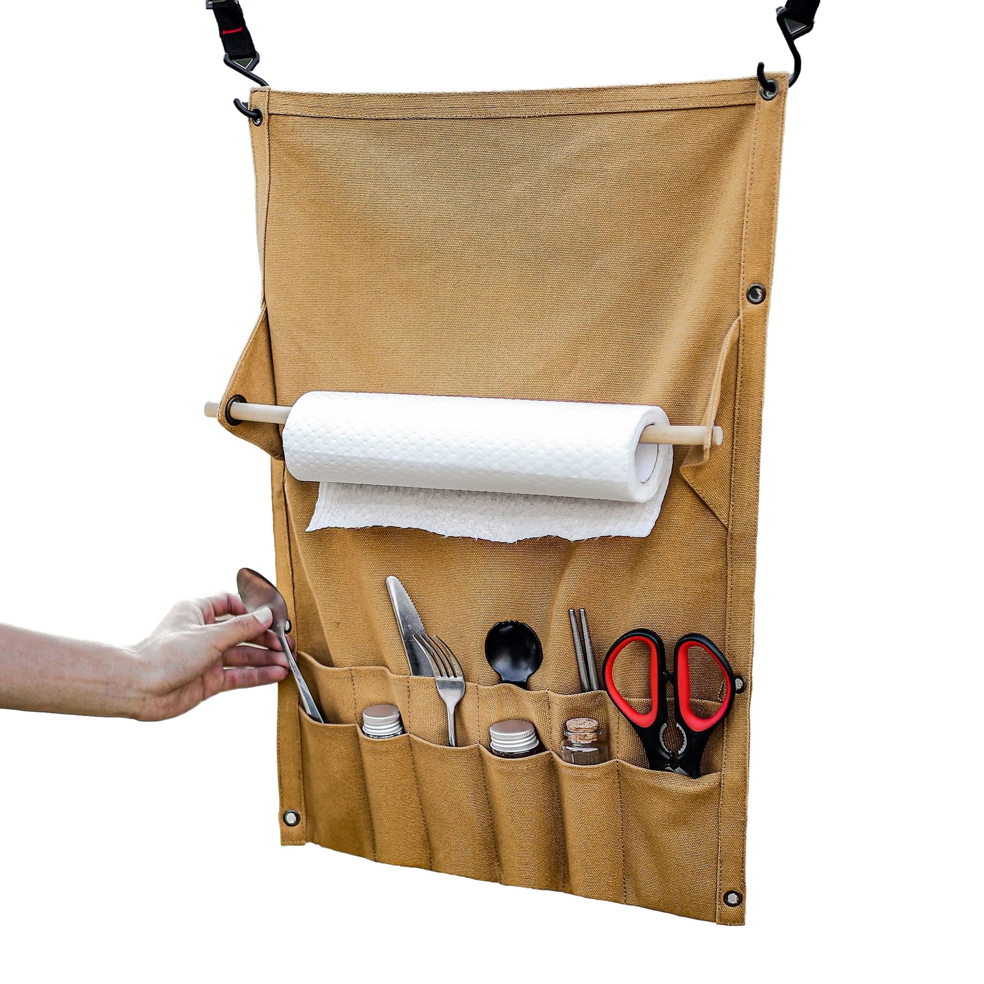 

NOELAMOUR Чехол для столовых приборов Кемпинг Открытый Подвесная сумка для хранения столовых приборов Подвесное хранилище Держатель для бумаги Легкий (коричневый)