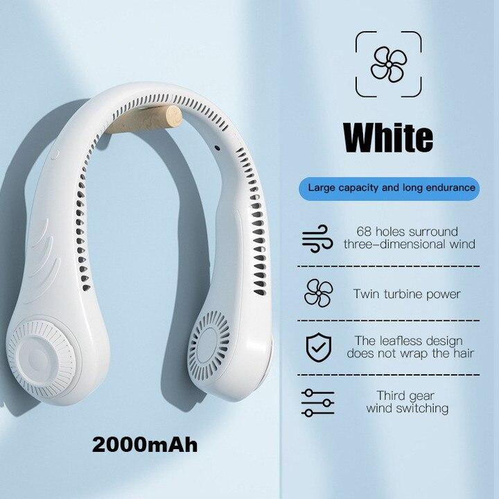 Wholesales Hands Free Mini Rechargeable Earphone Design Leafless Neck Fan Wearable Portable Hanging Neck Fan