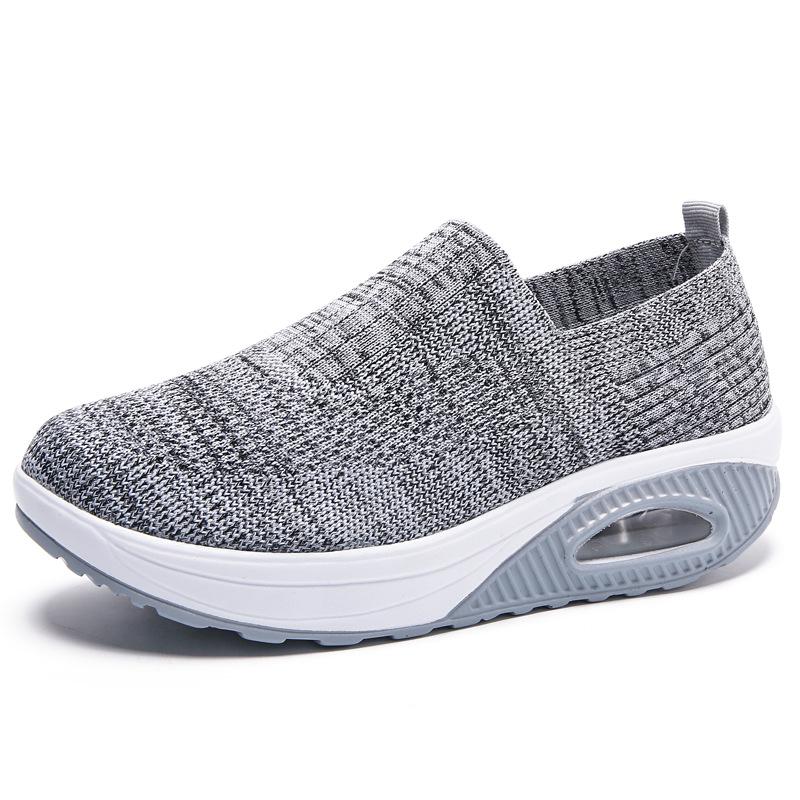 Fashion Spring White Casual Shoes Air Cushion Platform Sports Shoes Women Breathable Sneakers Thick Sole Slip On Knitting Walking Shoes
