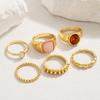 6 Pieces Fashion Personalized Pink Opal Twisted Fried Dough Twists Braid Stacked Women's Ring Set