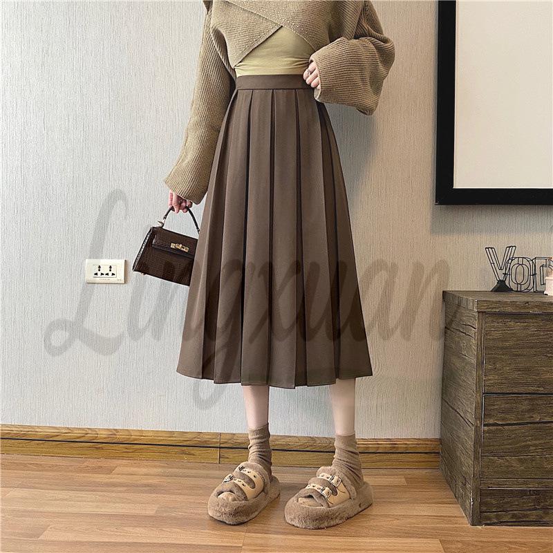 

Plus Size A-Line Pleated Skirt - Chic Autumn/Winter Design 2XL кавовий