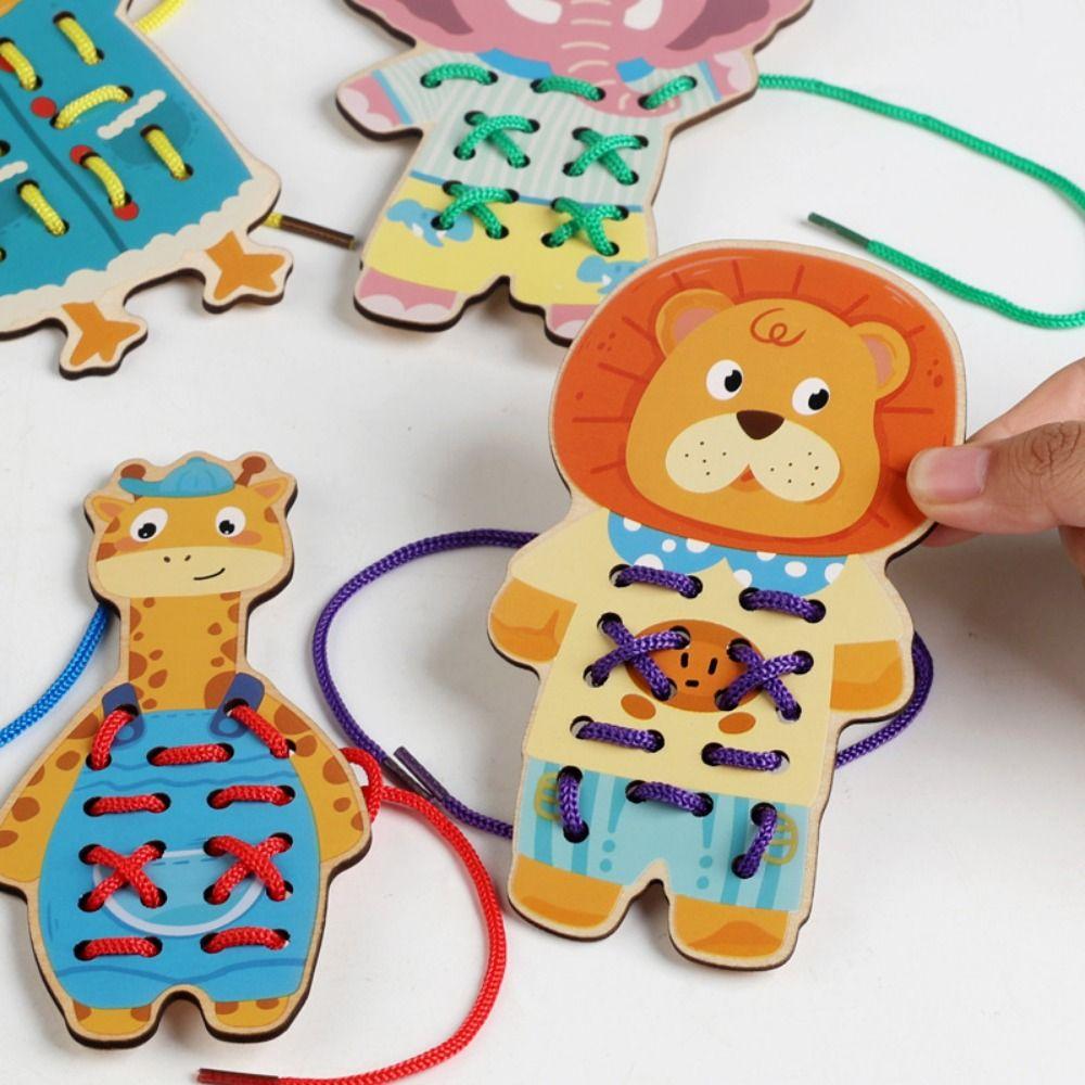 Educational Wooden Lacing Toy Hand-eye Coordination Caterpillars Eat Fruit  Training