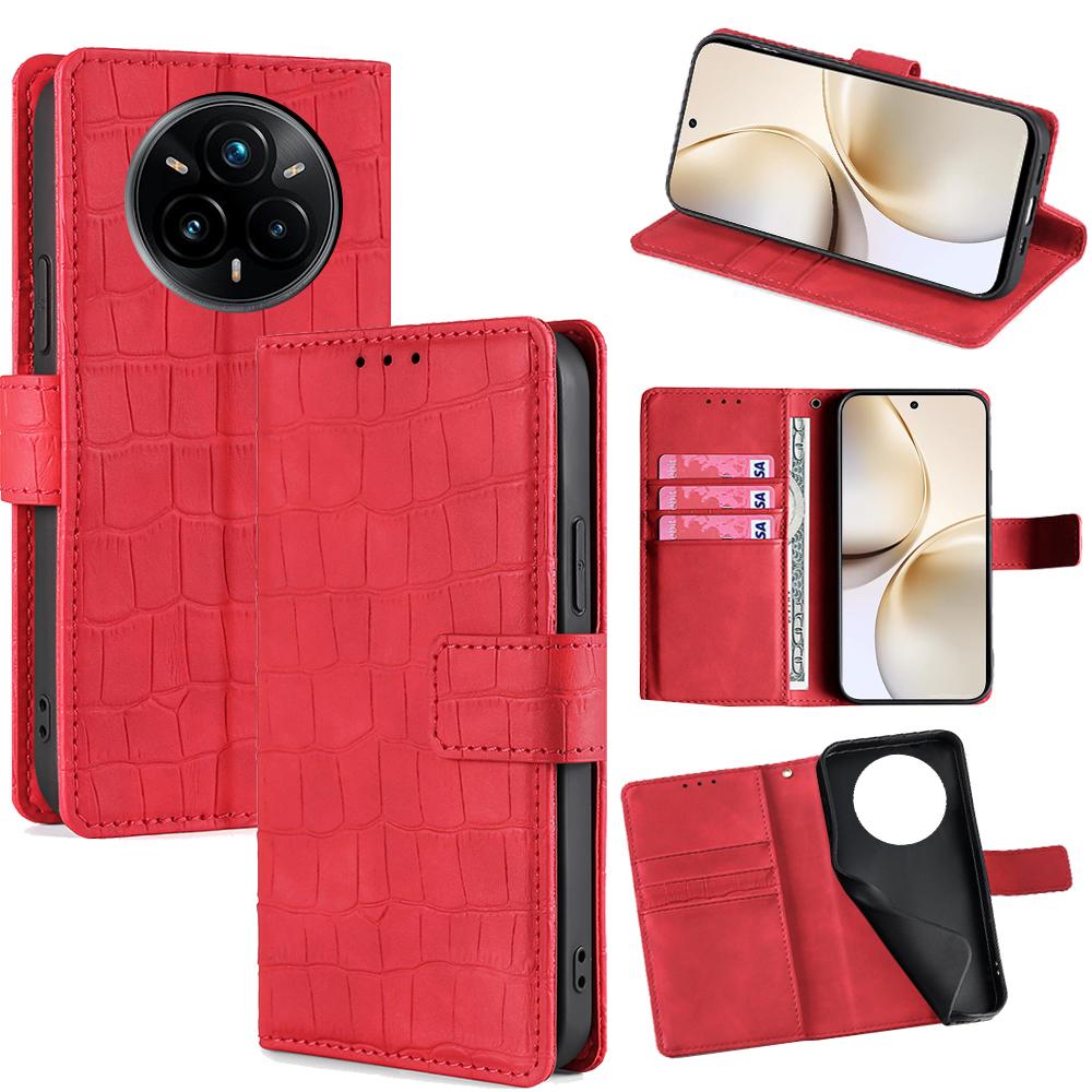 

For Realme 14 Pro 5G Leather Case Wallet Stand Crocodile Texture Mobile Phone Cover Red