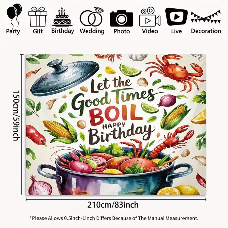 2D Seafood Boil Tapestry,  Let the Good Times Boil  with Crab, Corn and Potatoes 47.2x31.5inch/120*80cm