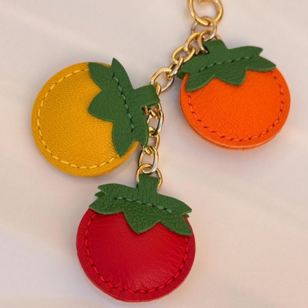 Kreativer Tomaten-Anhänger PU-Leder Oranger Schlüsselanhänger Modischer Obst-Schlüsselanhänger Rucksack-Dekoration