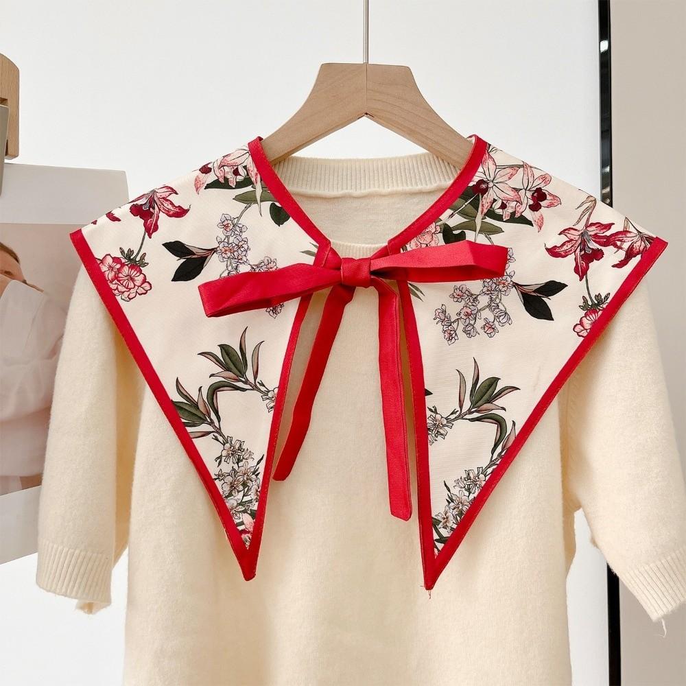 Floral Pattern Fake Collar Shawl Lace Up Vintage Poncho Cape Fashion Decorative Scarf  Ladies