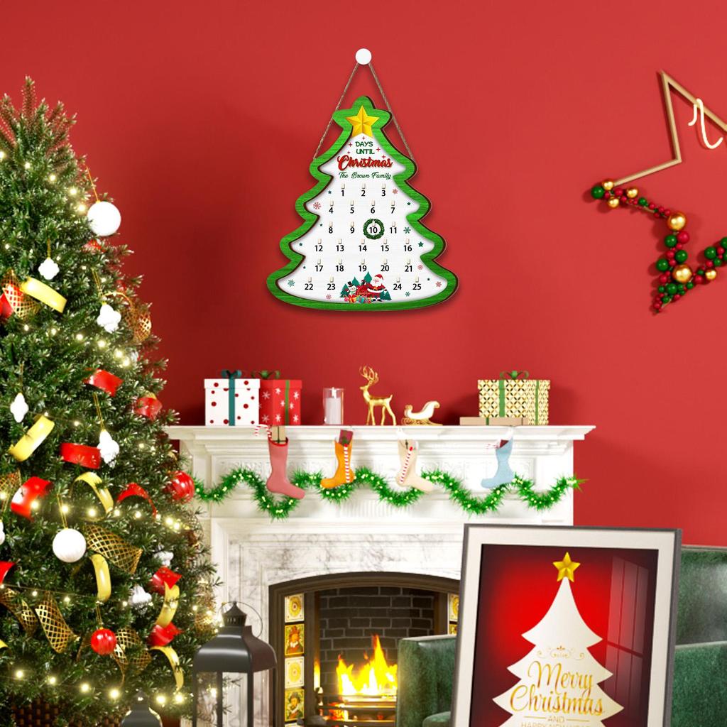 Christmas Countdown Advent Calendar 2026 Wooden Sign Christmas Tree Atmosphere Decoration Calendar Wall Decoration Ornaments