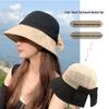 Chapeau seau d'été en tricot style japonais pour femme avec nœud, grand bord, pliable, protection solaire, couvre-visage