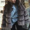 Women's Mid-Length Faux Fox Fur Jacket with Hood - Thickened Winter Patchwork Coat Long Sleeve