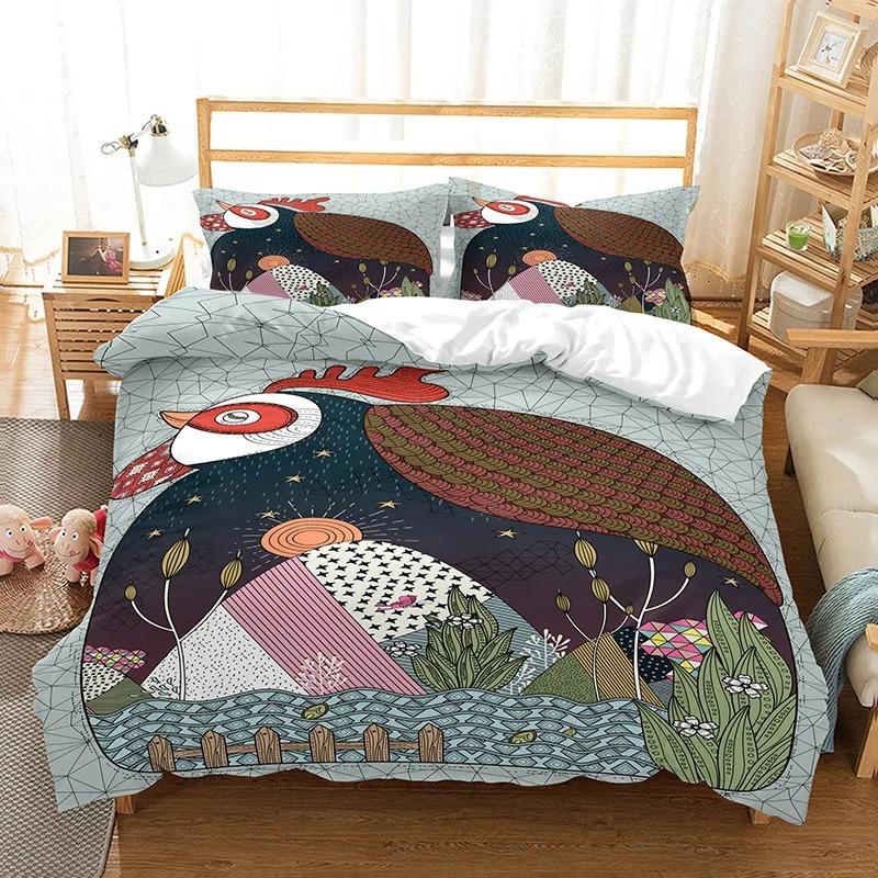 

Пододеяльник с изображением мультяшных животных для детей, размер King Queen, милый котенок ест еду в западном стиле, комплект постельного белья из полиэстера с изображением животных EU Single 135x200cm