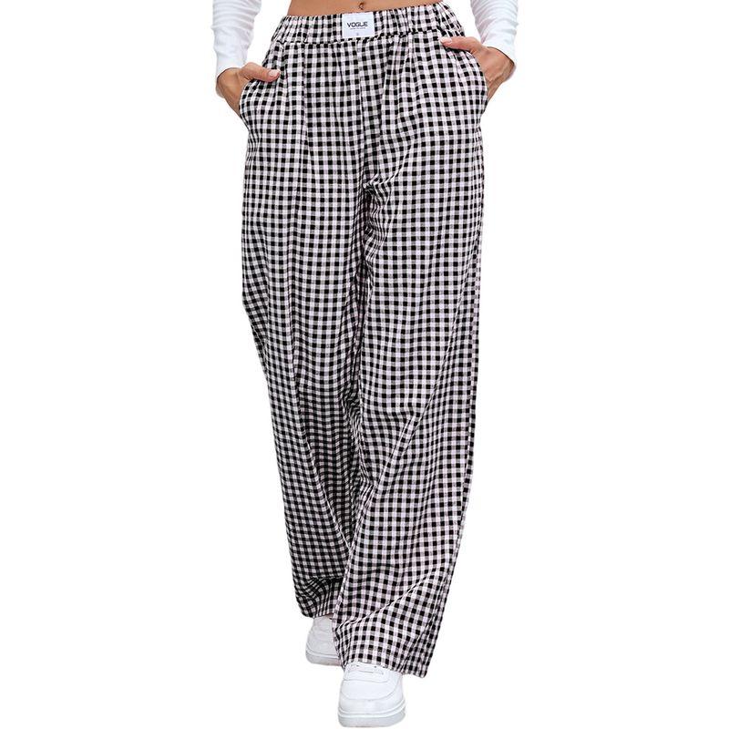 Checked Casual Loose Pocket Trousers Gingham Casual Loose Pockets Straight-Leg Trousers