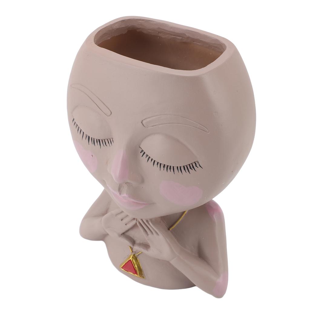 Face Planter Pot Multipurpose Resin Cute Girl Heads Succulent Flowerpot with Drainage Hole for