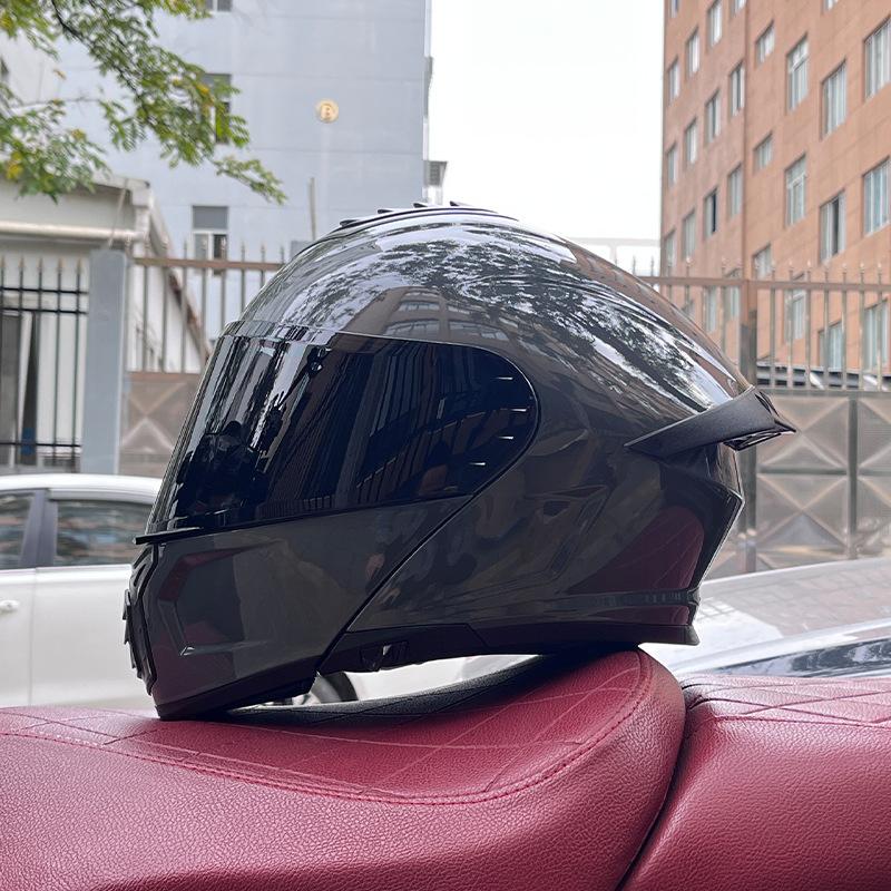 Electric vehicle helmet men's and women's face-opening helmet summer double mirror tail semi-full cover type personalized four-season Bluetooth couple