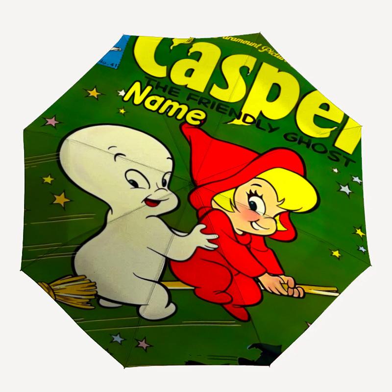 

1PC Casper Friendly Ghost Custom Name Automatic Open/Close, 8-Rib Durable Frame Compact Travel Umbrella for Men & Women D1222084