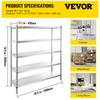 VEVOR Storage Shelf, 5-Tier Storage Shelving Unit, Stainless Steel Garage Shelf, 180.1 x 45 x 180.1 cm Heavy Duty Storage Shelving