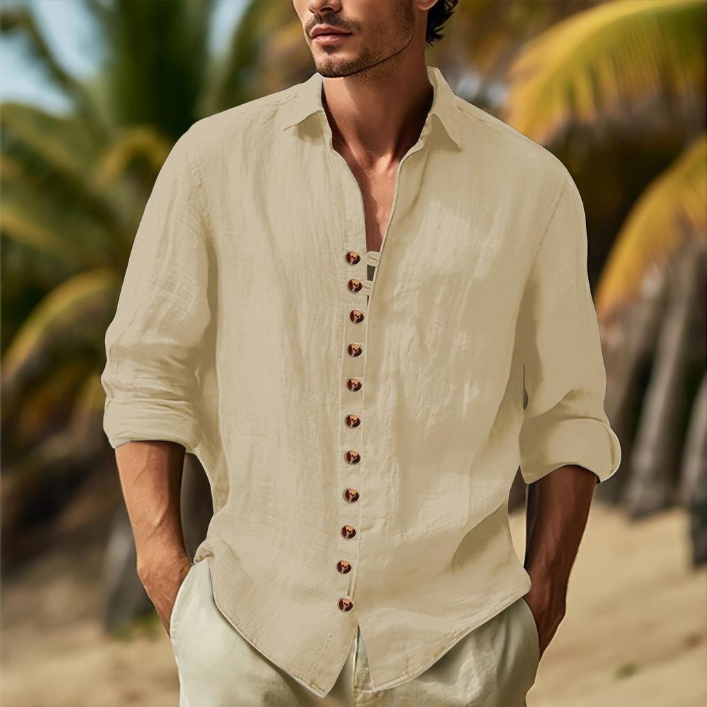 Men's Autumn Solid Color Long Sleeve Shirt Men's Casual Loose Button Long Sleeve Shirt