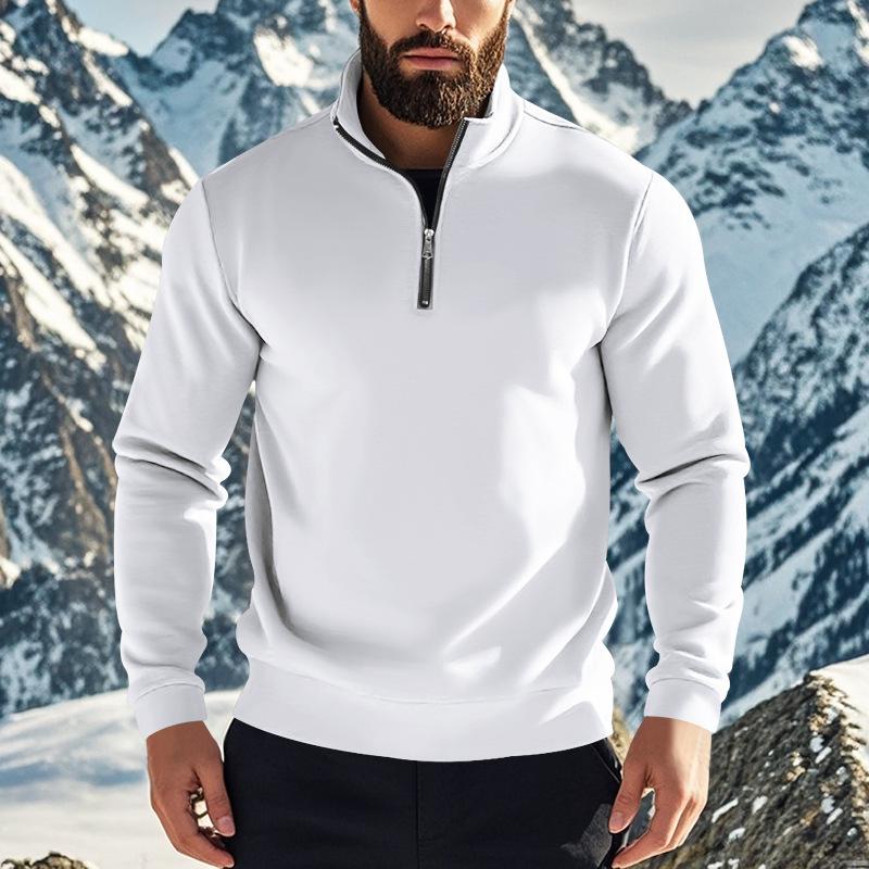 Men's Autumn Winter Casual Zipper Stand Collar Fleece Hoodie Jacket