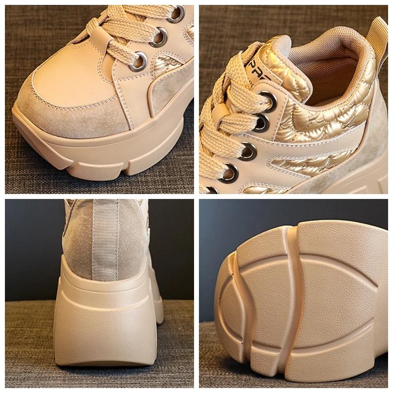 Fashion 8cm Genuine Lesther Pig Suede Down Cloth Ankle Boots Platform Wedge Women Casual Autumn Winter Hidden Heel Sneakers Shoes