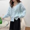 Soft waxy twist loose knitted cardigan women's autumn and winter new flower hair outer wear loose lazy wind sweater jacket