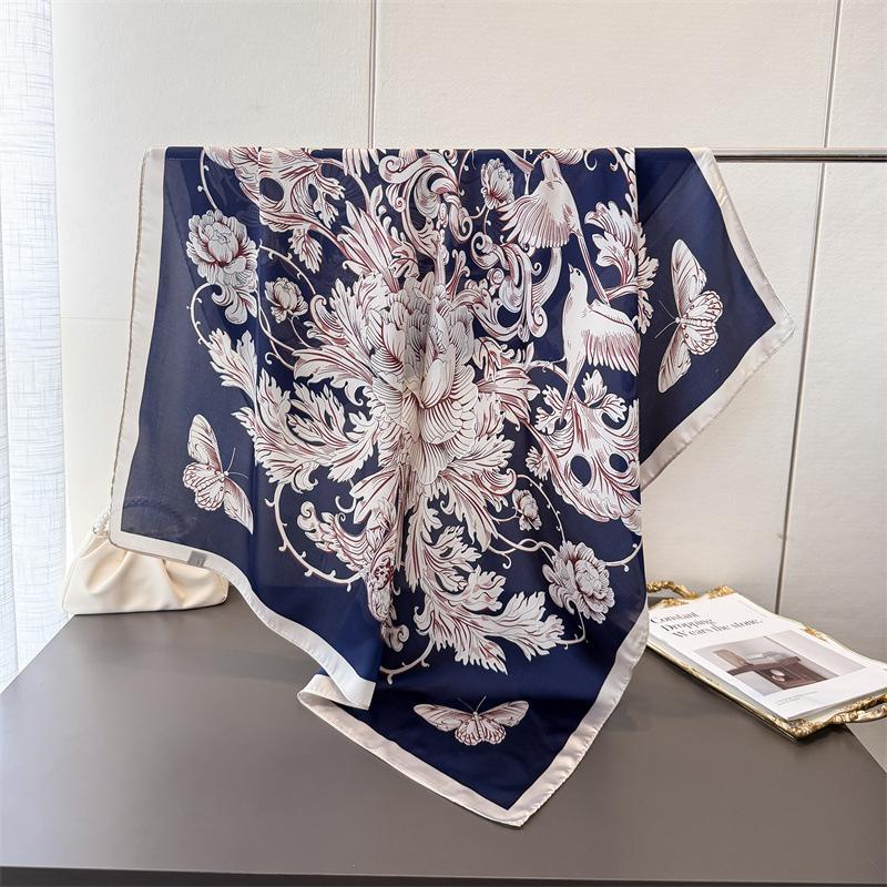 

Весенне-осенний высококачественный платок из искусственного шелка с принтом, большой квадратный платок, шелковый платок, шаль, головной платок, пляжный платок, платок для защиты шеи, декоративный платок 90*90cm