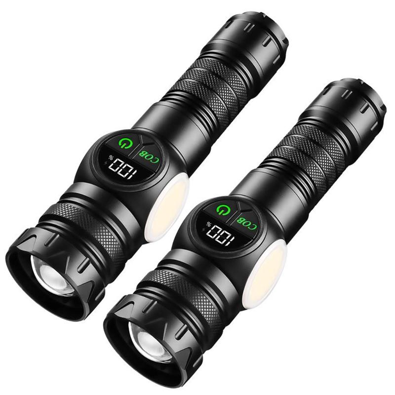 8000LM D5 Portable Zoom Flashlight Rechargeable Battery With High Bright Cob Side Light And Red And Blue Warning Work Light Repair Lamp