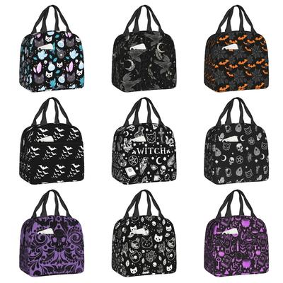 Herb Insulated Lunch Tote Bag for Women Halloween Witchy Spooky Cat Cooler Thermal Food Lunch Box Outdoor Camping Travel