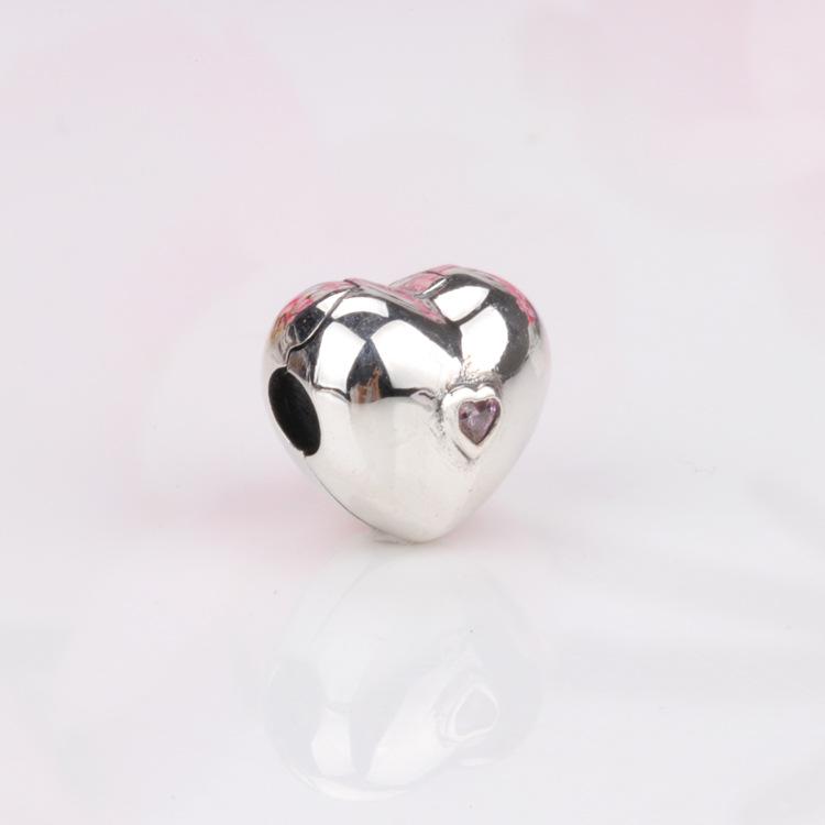 Fibbia di Posizionamento a Forma di Cuore Rosa in Argento Sterling S925 - Accessorio per Gioielli a Clip a Forma di Cuore Fai da Te