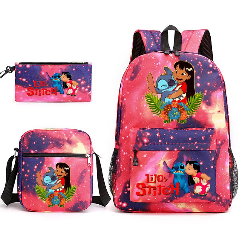Large Capacity Schoolbag with Shoulder Strap; Student Three-piece Pencil Case Set