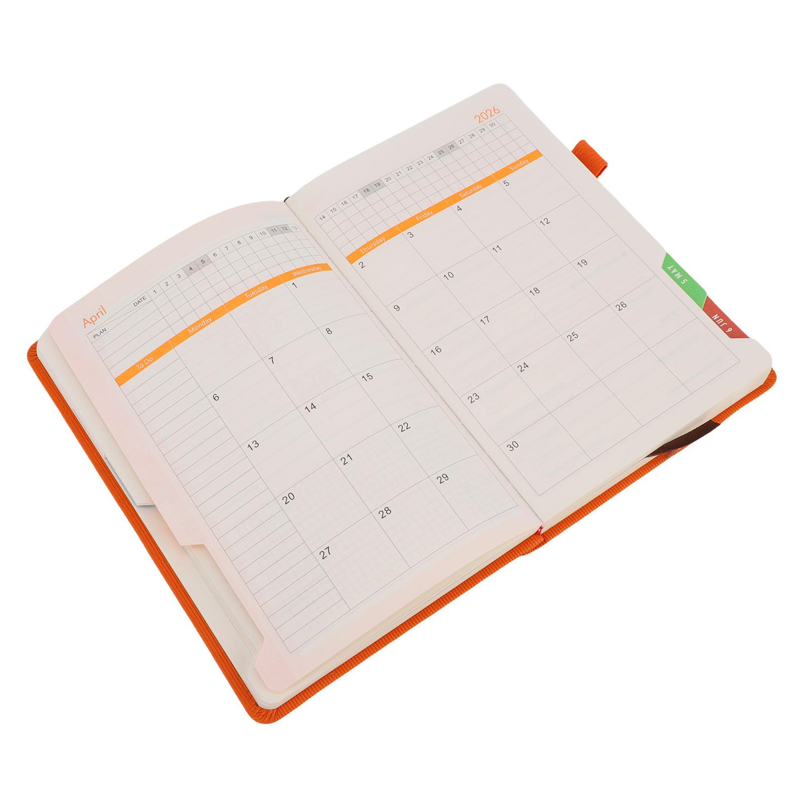 

2026 Orange Daily Planner Hourly Appointment Book with Leather Cover Annual Calendar Address List Page Notebook 5.71x8.46 Inch