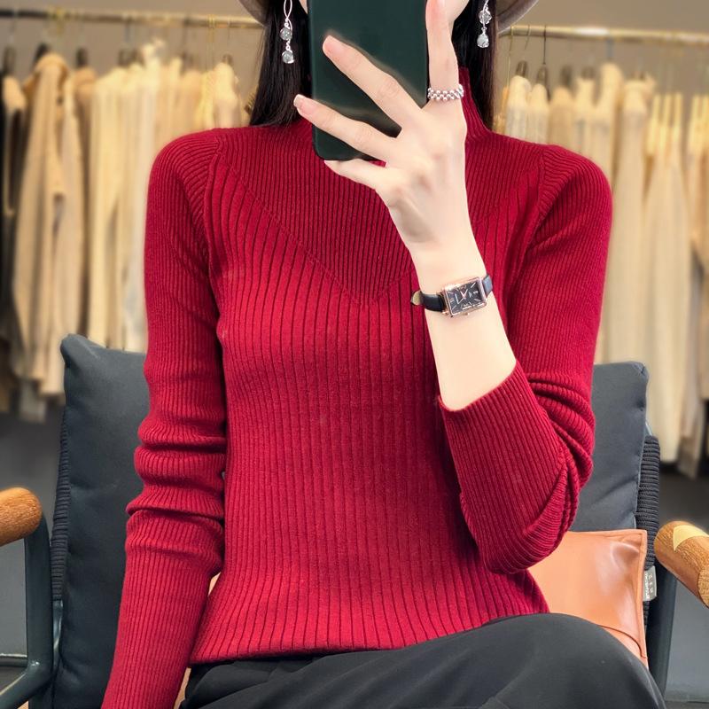 DAFIFY Damenmode, lässig, Herbst/Winter, einfarbig, mit langem Ärmel, halber Rollkragenpullover