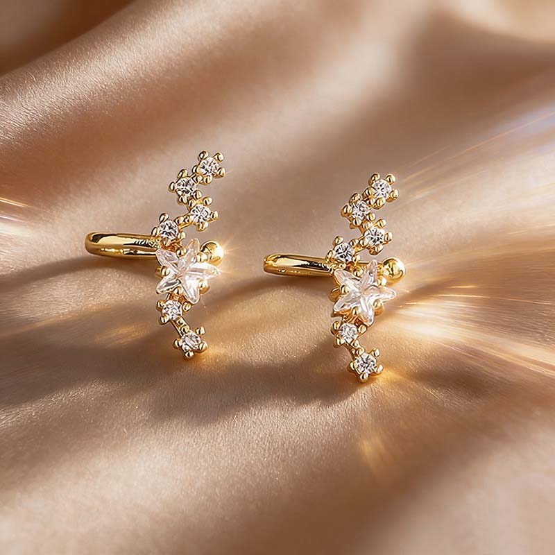 1Pcs Fashion Gold Color Star Ear Clip for Women Exquisite Sparkling Zircon No Piercing Cartilage Ear Cuff Wedding Jewelry Gift