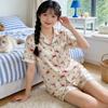 Sweetheart Girl Wind Ice Silk Pajamas Short-Sleeved Set Summer Thin Silk Texture Cardigan Loungewear Can Be Worn Outside