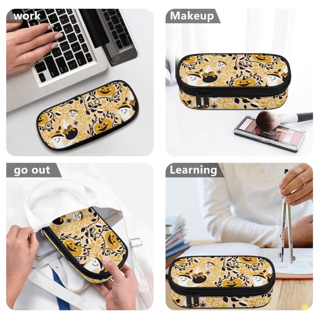 Pen Case Printed 300D Polyester Spacious Storage Smooth Zipper with Mesh Pocket Removable Divider and Pen Slots for Students