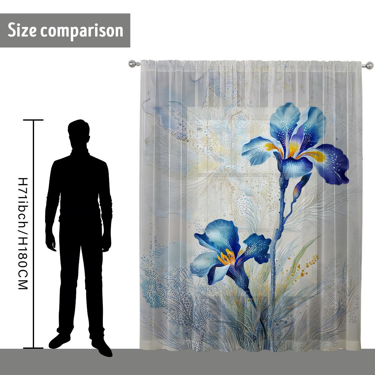 

Floral Pattern Window Screen 3D Digital Sheer Curtain For Bedroom Living Room Rod Pocket Decoration 132*45cm