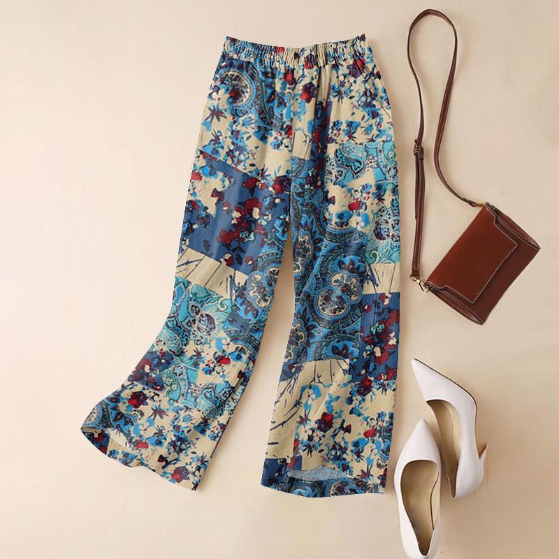 

Женские повседневные брюки ZANZEA с эластичным поясом и свободным принтом из хлопка 5XL синий